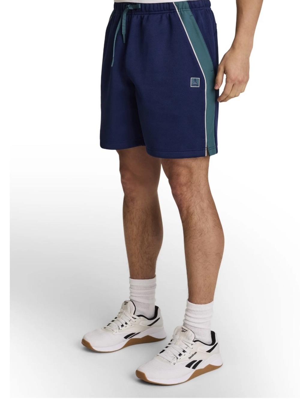 Reebok Navy Athletic Shorts with Teal Side Panel
